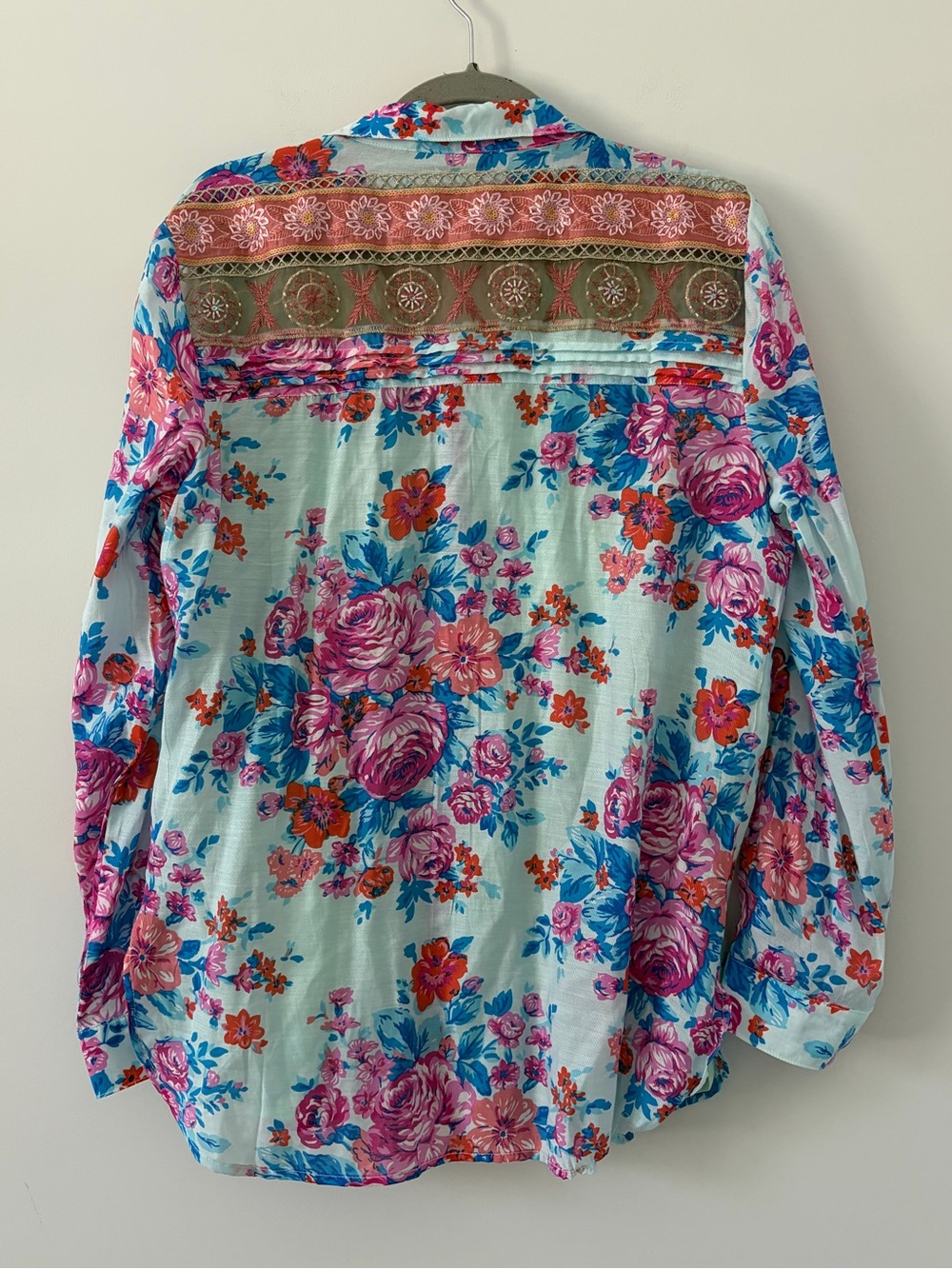 Arrata Silent Journey Floral Embroidered Long Sleeve Button Down Boho Blouse L - Picture 8 of 10